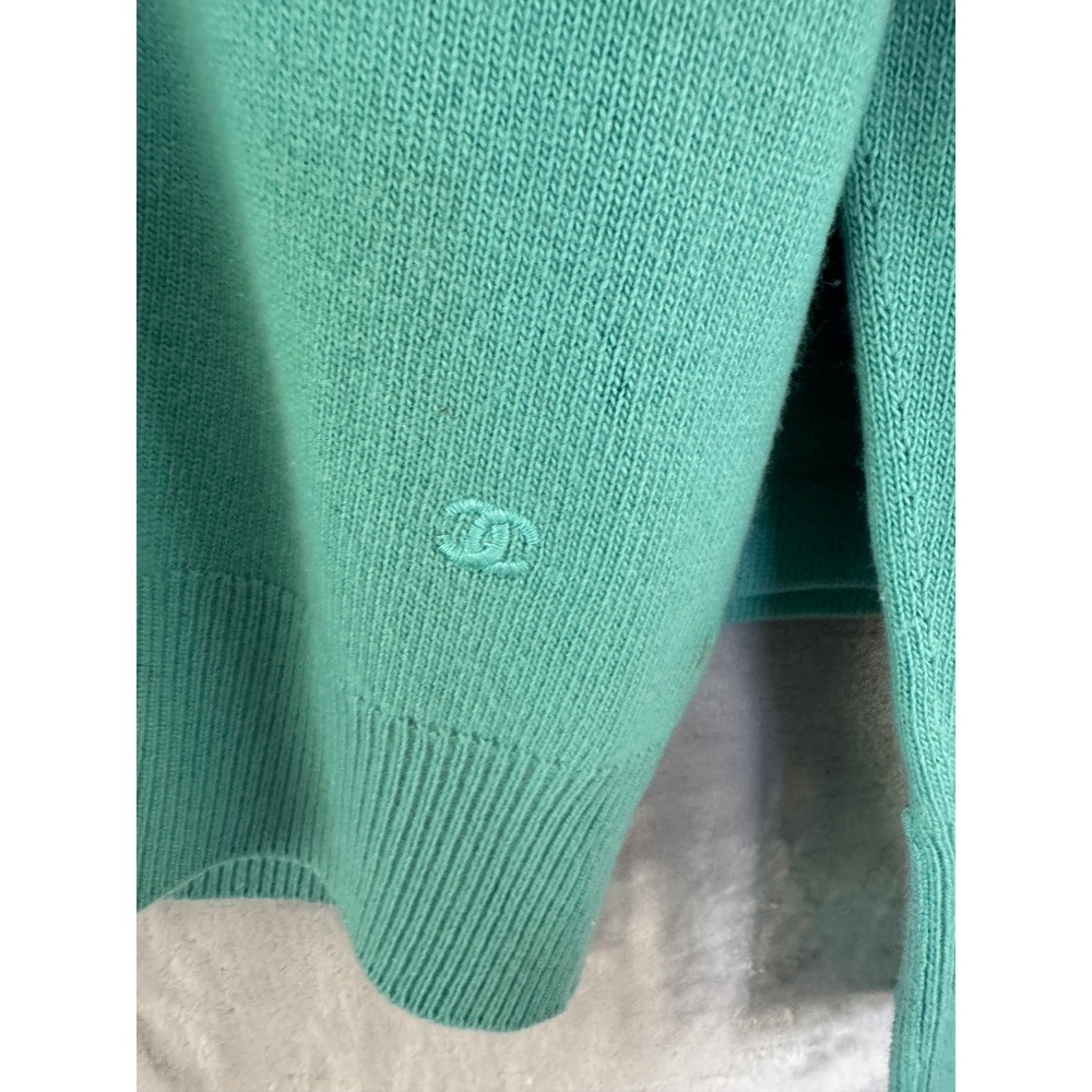 Chanel Vintage Cashmere Skirt Suit Teal Green Gold CC Buttons Scotland Sz 8 10 - Picture 5 of 13